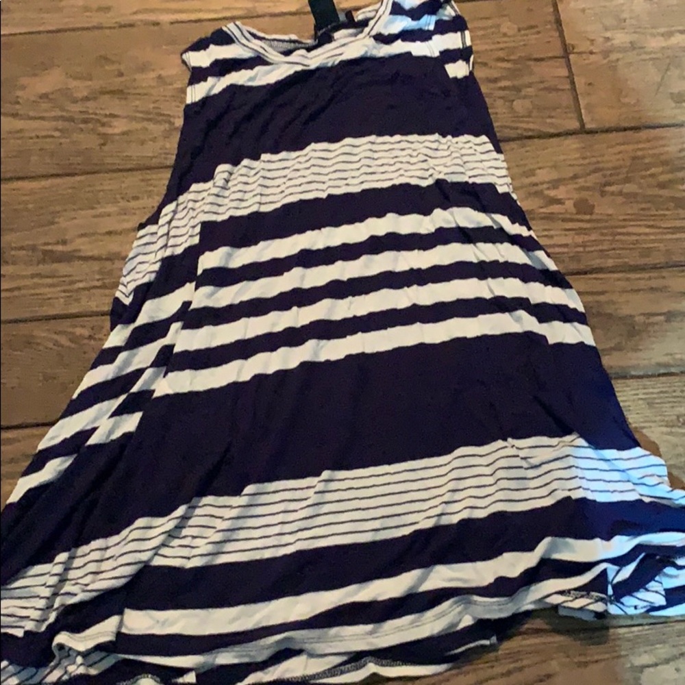Navy blue and white striped dress